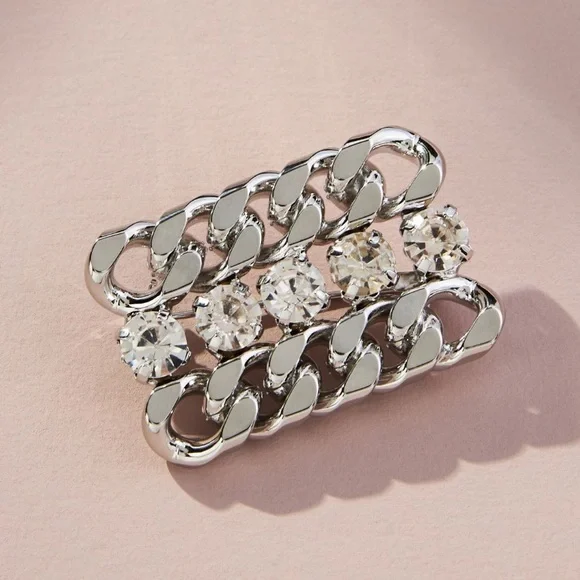 Anthropologie Silver Brooch with Chain Design - Picture 2 of 6